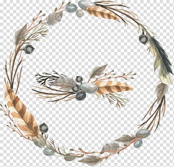 Brown and white feather wreath illustration, Wedding invitation Thanksgiving dinner Party Thanksgiving Day, painted feather wreath transparent background PNG clipart