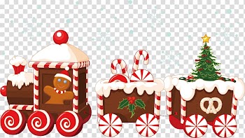 Brown and white train and gingerbread illustration, Train Santa Claus Christmas Gingerbread house, Christmas train transparent background PNG clipart