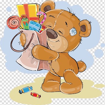 Brown bear hugging bag full of gifts illustration, Bear illustration Illustration, Smiling bear transparent background PNG clipart