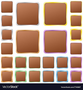 Brown blank square metal button set vector image