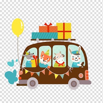 Brown, blue, and yellow animals riding vehicle art, Happy Birthday to You Greeting card, Gifts animals transparent background PNG clipart