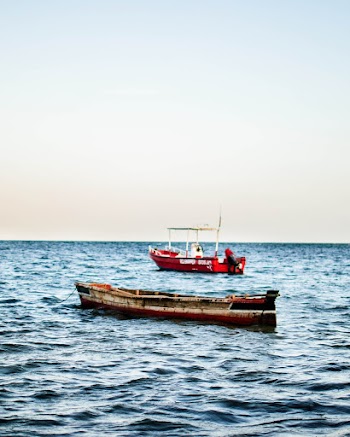 Brown Boat Beside Red Vessel