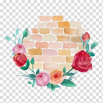 Brown bricked wall with red and pink roses illustration, Watercolor painting Drawing Illustration, Watercolor flowers transparent background PNG clipart