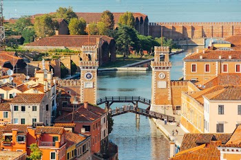 Brown Concrete Buildings and Bridge