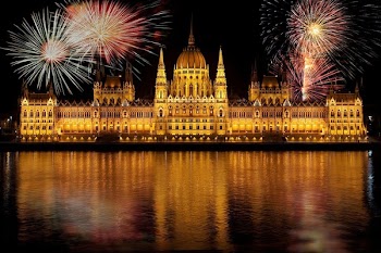 Brown Concrete Establishment Surrounded by Fireworks