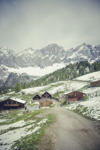 Brown Concrete House Near Green and White Snow
