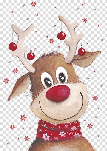 Brown deer illustration, Rudolph Santa Claus's reindeer Santa Claus's reindeer , Christmas deer transparent background PNG clipart