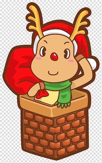 Brown deer in chimney illustration, Santa Claus Chimney Christmas Fireplace, Christmas Rudolph in Chimney transparent background PNG clipart