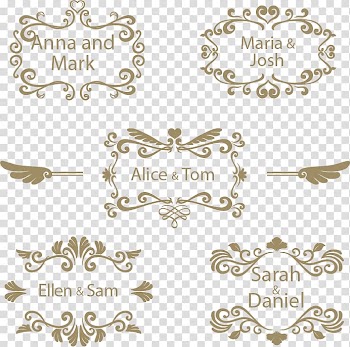 Brown floral frame with name text, Wedding invitation Euclidean Vintage clothing Marriage, Vintage style lace transparent background PNG clipart