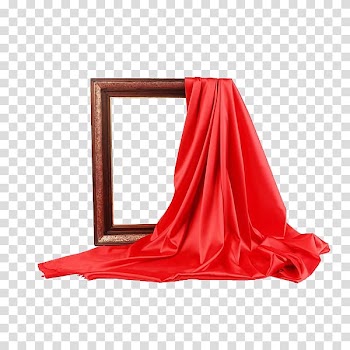Brown frame and red curtain, Light Silk Textile Red Drapery, Solid wood rims transparent background PNG clipart