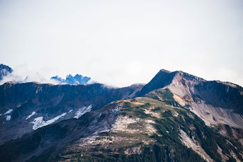 Brown, Green, and Gray Mountain Under White Sky