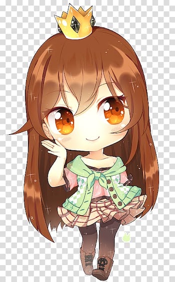 Brown haired girl anime wearing green and pink dress chibi illustration, Chibi Anime Drawing Kavaii, Chibi transparent background PNG clipart