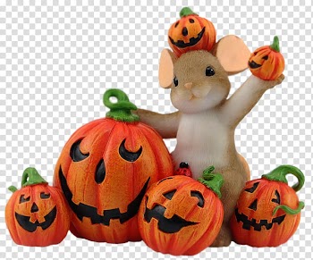 Brown mouse with Halloween pumpkins decors art transparent background PNG clipart