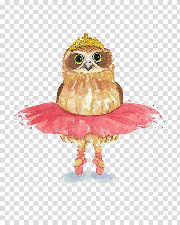 Brown owl with pink skirt , Owl T-shirt Ballet Dancer Watercolor painting, owl transparent background PNG clipart