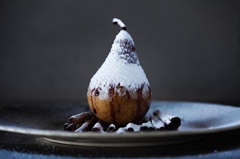 brown peach on brown plate