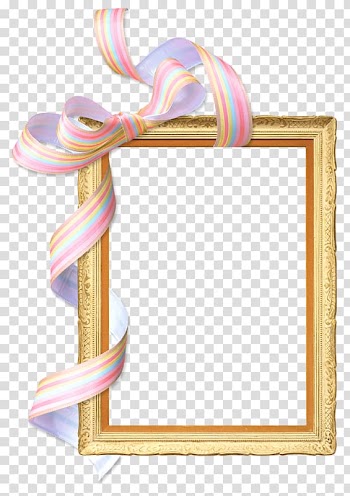 Brown, pink, and yellow border with ribbon art, frame Gold, Gold Frame transparent background PNG clipart