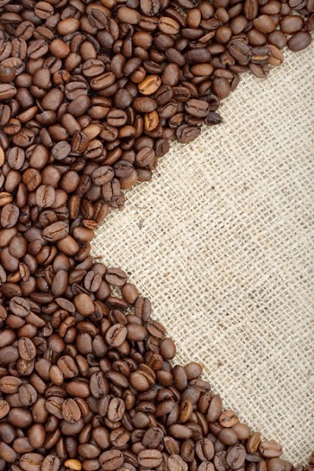 Brown roasted coffee beans. Shot in a studio
