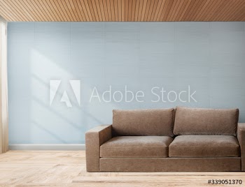 Brown sofa in a blue room