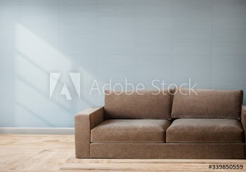 Brown sofa in a blue room