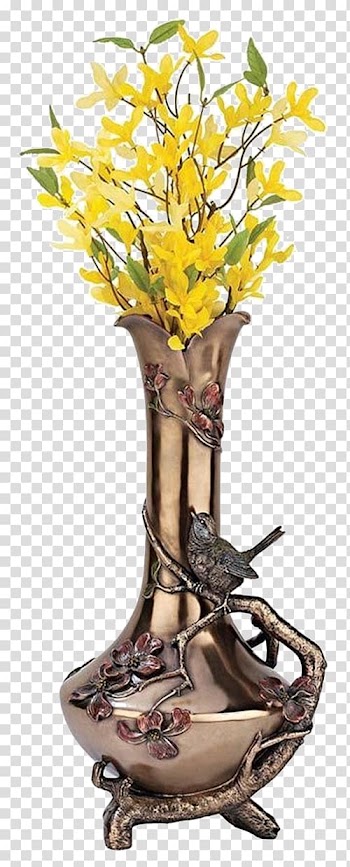 Brown steel flower vase illustration, Yellow flowers transparent background PNG clipart