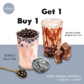 Brown sugar bubble milk tea set, poster ad, flyer template, watercolor illustration Free Vector