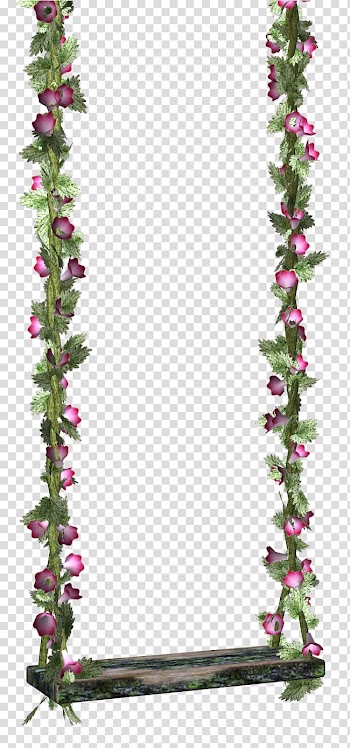 Brown swing with flowers accent illustration, Flower Swing , swing transparent background PNG clipart