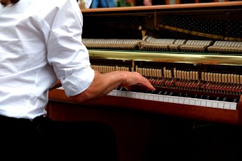 Brown White and Beige Upright Piano