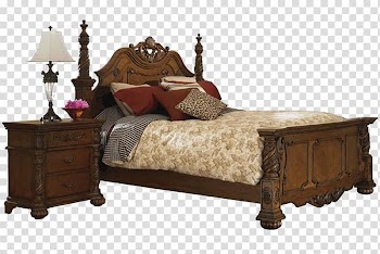 Brown wooden bed beside brown wooden side table, Table Bed frame Furniture, Furniture City bed transparent background PNG clipart