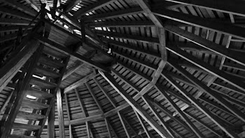 Brown Wooden Ceiling in Grayscale Photo