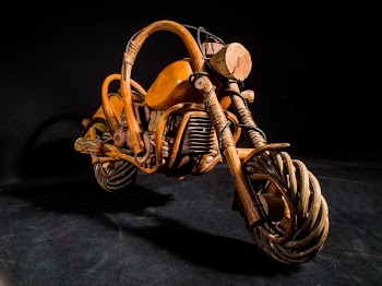 Brown Wooden Chopper Motorcycle Scale Model