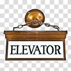 Brown wooden framed elevator signage illustration, NY Elevator Sign transparent background PNG clipart