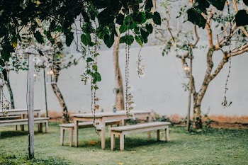 Brown Wooden Picnic Table Near Body of Water