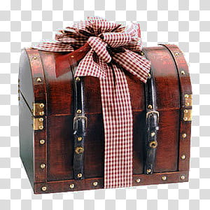 , brown wooden trunk with red ribbon transparent background PNG clipart