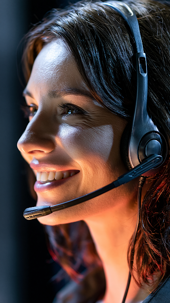 Brunette Female Call Center Operator with Headset