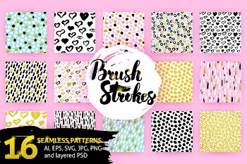 Brush Strokes Trendy Seamless Patterns