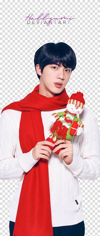 BTS LG Christmas, man holding snowman figurine transparent background PNG clipart