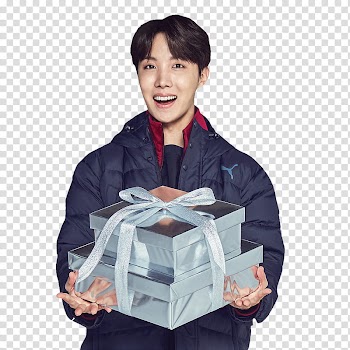 BTS PUMA KR, man holding gift box transparent background PNG clipart