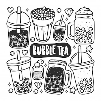 Bubble tea icons hand drawn doodle coloring Free Vector