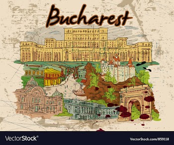 Bucharest doodles with grunge vector image
