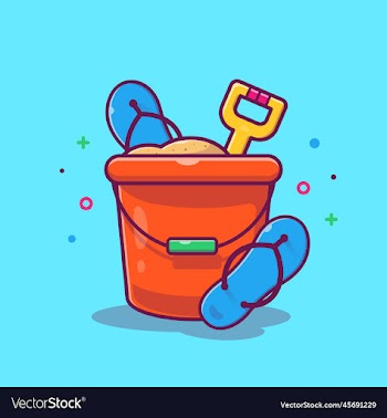 bucket sand with sandals cartoon