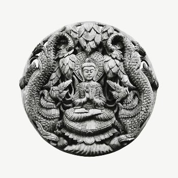 Buddha carving badge collage element, | Free PSD - rawpixel