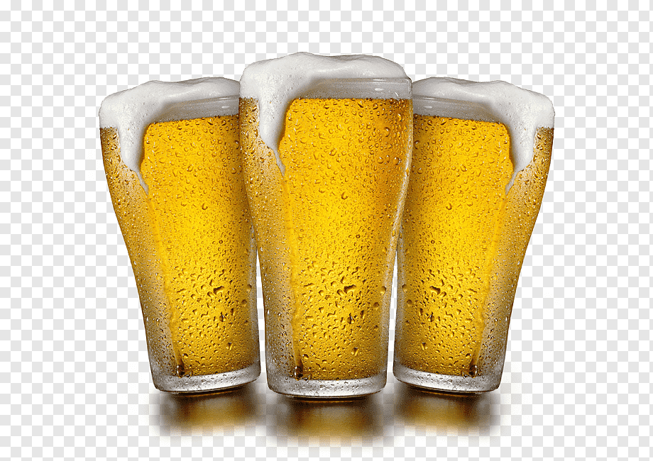 Budweiser Lager Brahma beer Draught beer, chopp, three clear highball glasses, glass, tumbler, beer png