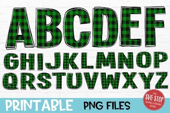 Buffalo Plaid Doodle Letters Outline Font PNG Sublimation