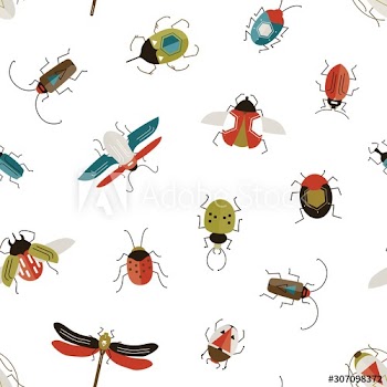 Bugs and beetles vector seamless pattern
