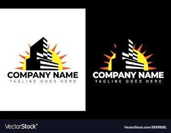 building and sun concept logo design creative