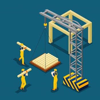 Building construction beginning isometric banner