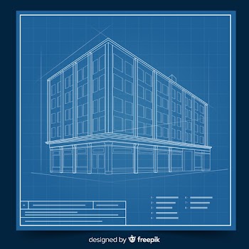 Building design with 3d blueprint concept Free Vector