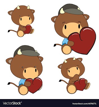 bull baby cartoon valentine heart pack