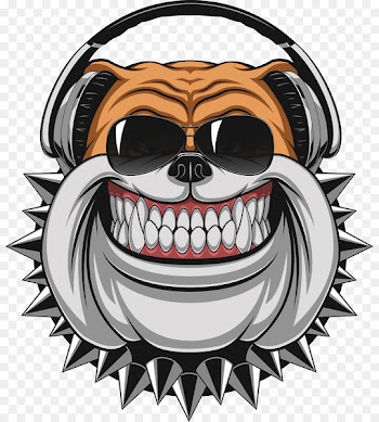 Bulldog Stock illustration Illustration - Laughing dog wearing headphones 