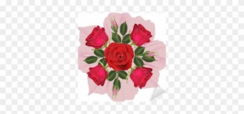 Bunch Of Five Red Roses Isolated On White Sticker • - Five Red Roses